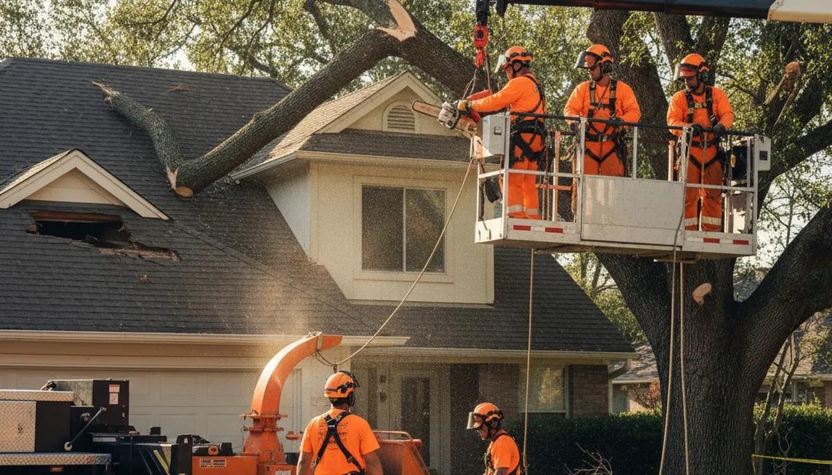 Chicago, IL arborist removing a storm-damaged tree for emergency tree service