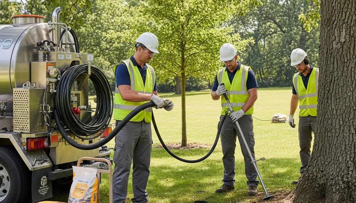 Chicago, IL arborist applying tree fertilizing service for healthier growth on a residential property