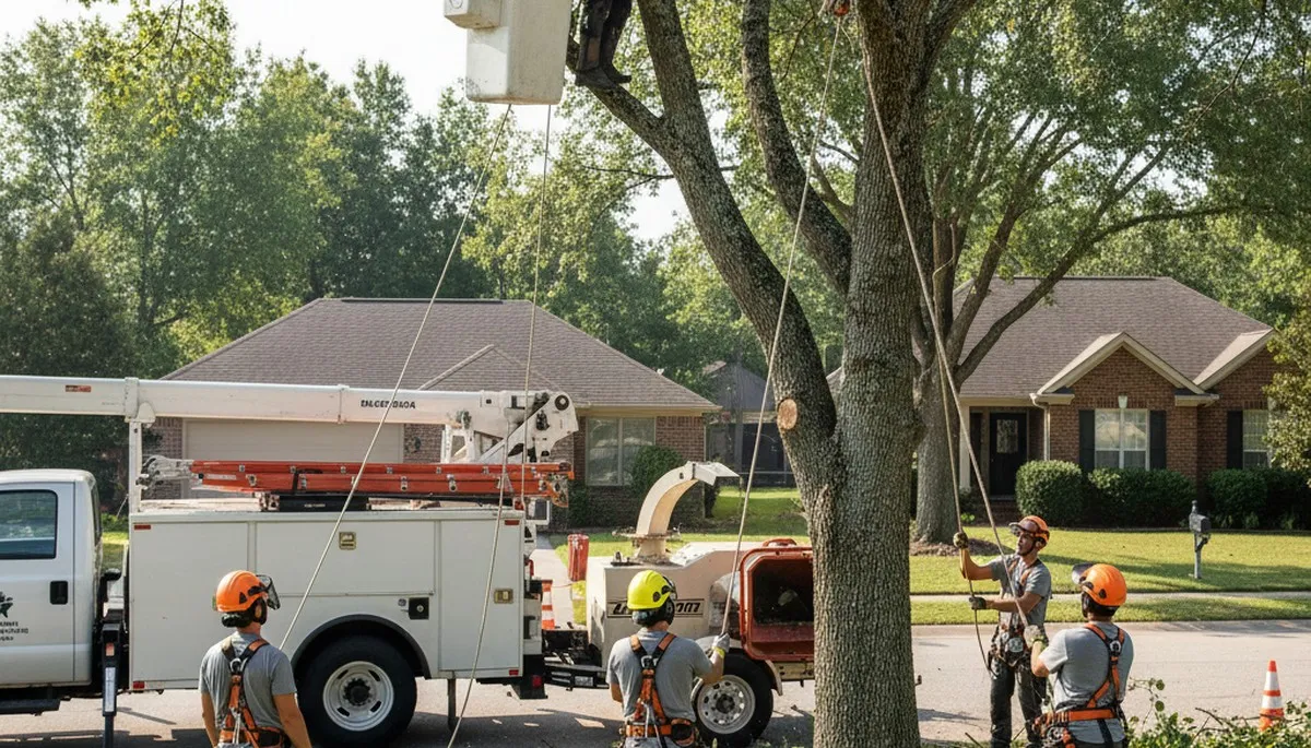 Chicago, IL tree removal crew safely removing a hazardous tree for a local homeowner