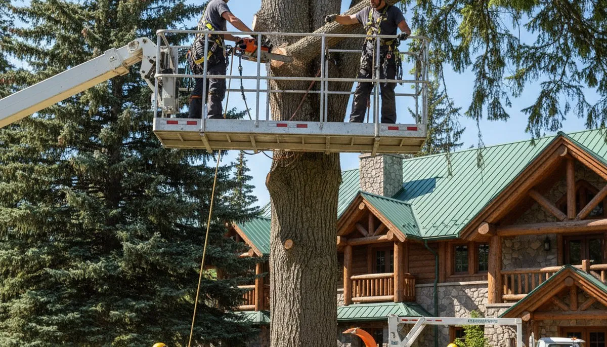 Chicago tree service crew removing a tree near a home, arborchicagotreeremoval.com, Chicago, IL